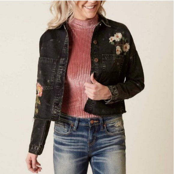 Dance & Marvel Jackets & Blazers - Dance & Marvel Floral Jean Jacket Black Size Small